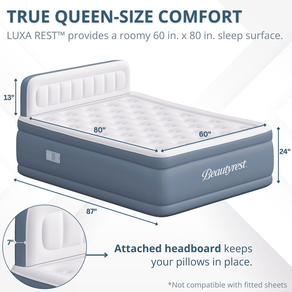 Beautyrest® LUXA REST™ 24" Queen Raised Air Mattress with Integrated Headboard, Auto Shut-Off Built-in Pump