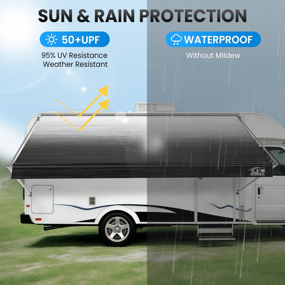 15FT RV Awning Fabric Replacement, Heavy-Duty Vinyl/PVC, Waterproof UV Resistant Universal Fit for RV Camper with Installation Manual