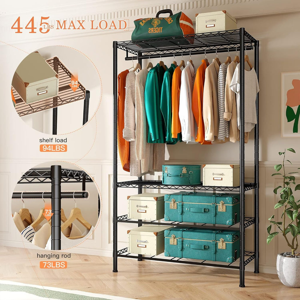 71"H Heavy Duty Clothes Rack, Max Load 445 LBS, Freestanding 3-Tier Wire Garment Rack for Hanging Clothes with Shelves, Closet Organizers and Storage