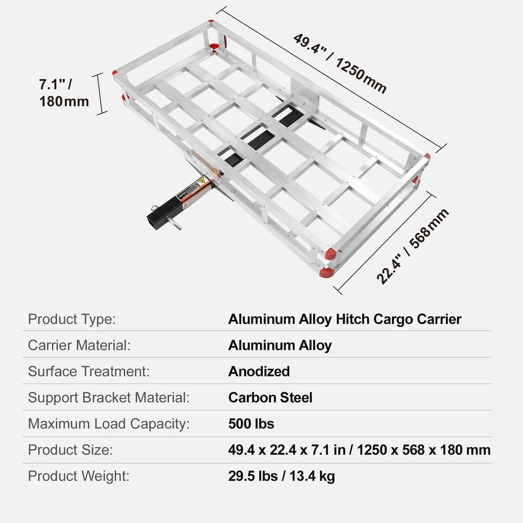 KFFKFF Aluminum Hitch Cargo Carrier, 500lbs Capacity, Rust-Resistant Basket