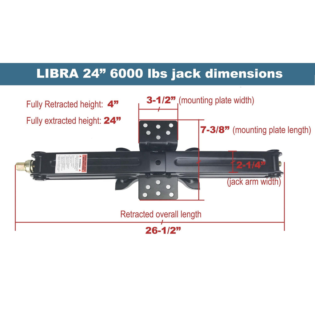 Set 4 LIBRA Premium 24" 6,000 lb RV Trailer Stabilizer Leveling Scissor Jacks w/Dual Power Drill Sockets & Mounting Hardware Kit