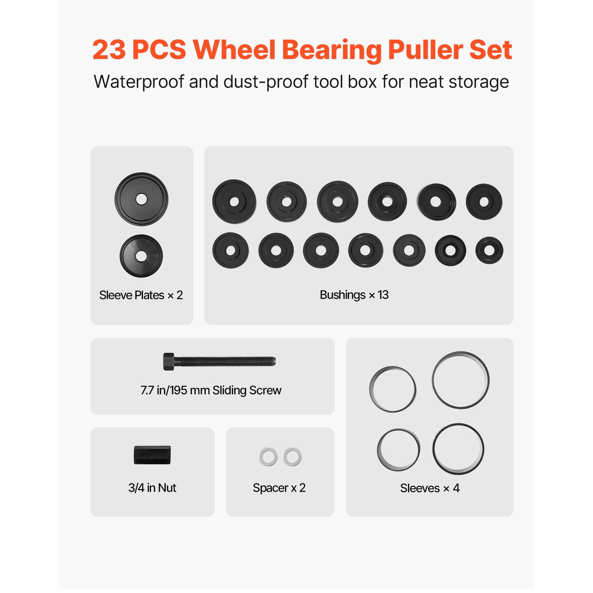 VEVOR Wheel Bearing Press Kit, 23 PCS FWD Bearing Puller Tools, for Front Wheel Drive Bearing Removal and Installation, Wheel Bearing Tool with