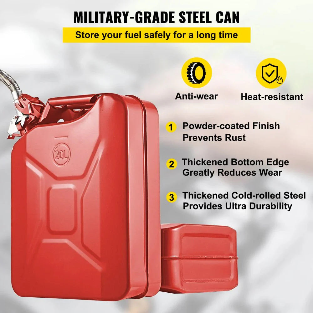 VEVOR Steel Jerry Fuel Can 5.3 Gallon/20 L, 2 Count, Red - 2X20LRED ...