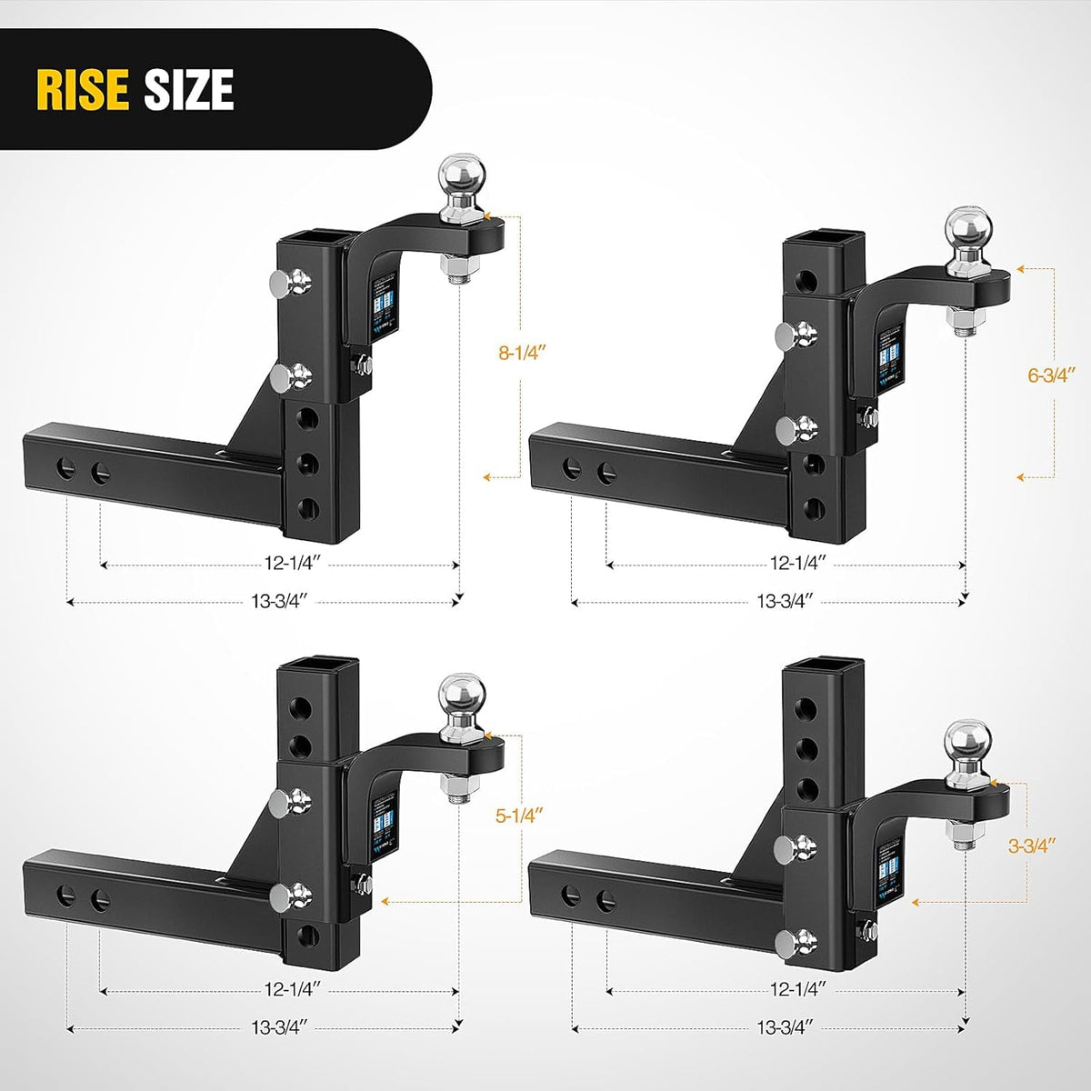 Nilight 8-Position Adjustable Trailer Hitch Ball Mount with 2 inch Ball Fits 2 Inch Receiver with 5/8" Pin Lock 7500 lbs, 9-1/2" Drop, 8-1/4" Rise
