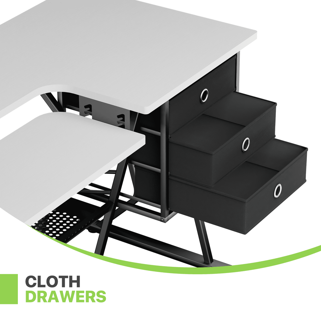 Magshion Sewing Machine Table with Fold-Down Top, Height Adjustable Platform Craft Table with Storage Shelves & Drawers, White
