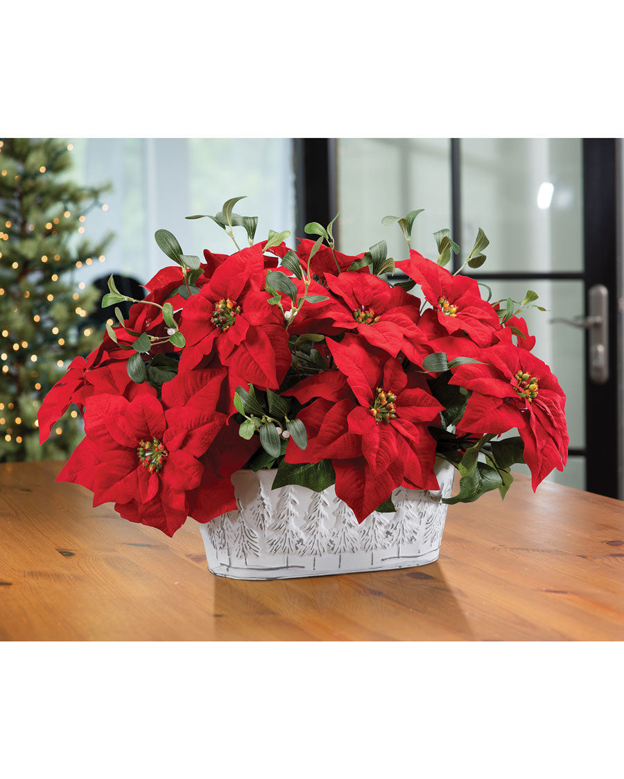 Poinsettia & Mistletoe Artificial Holiday Planter