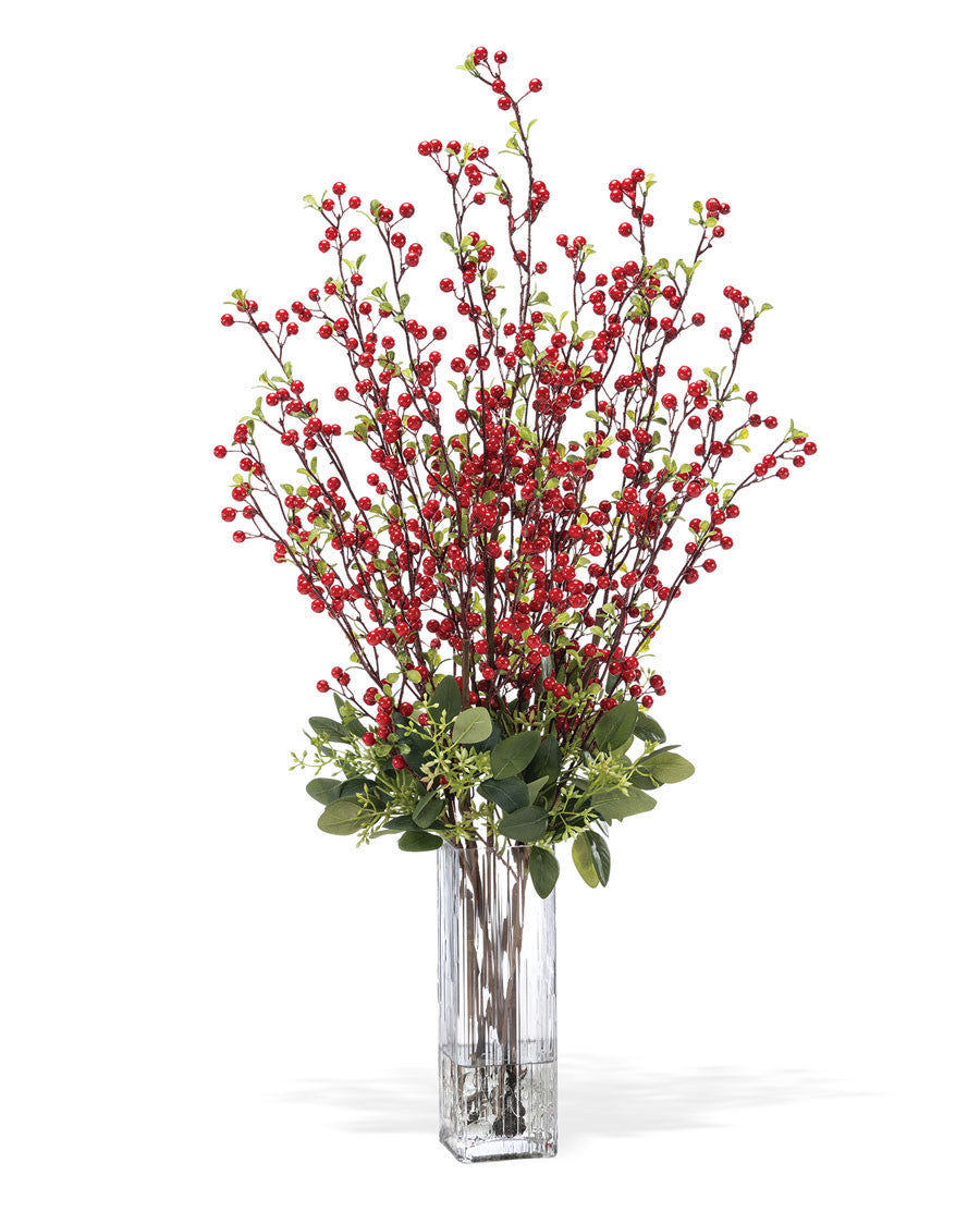 Ilex Berry & Seeded Eucalyptus Faux Holiday Arrangement