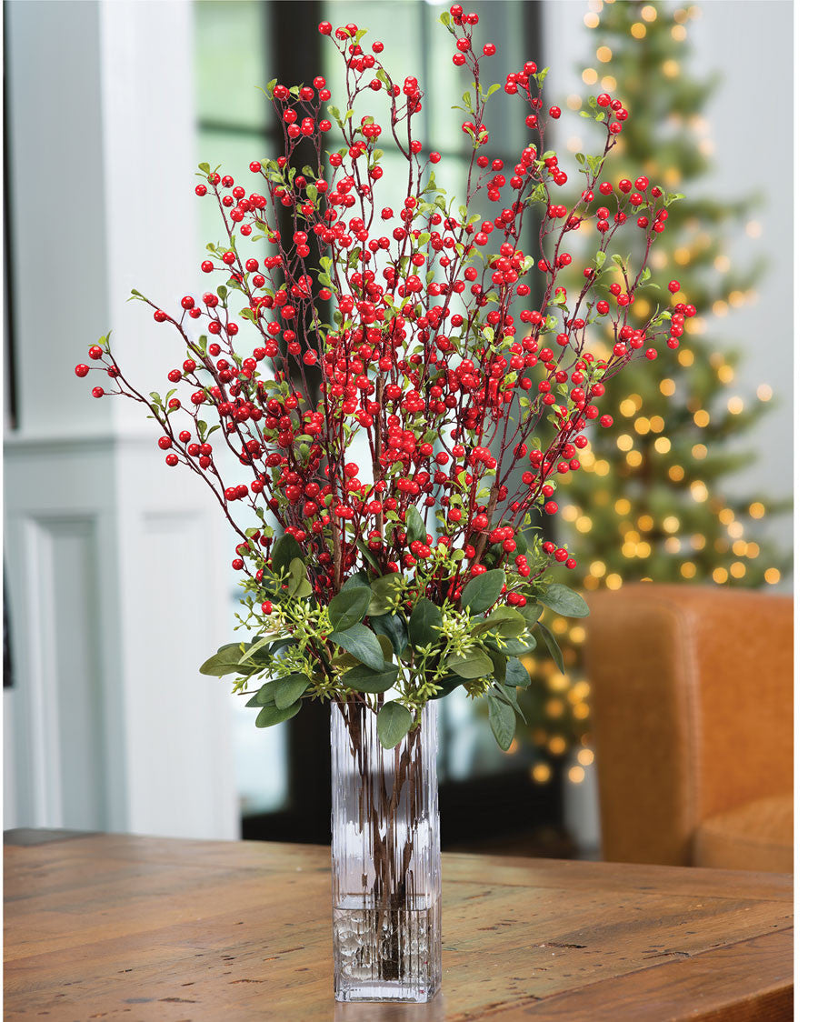 Ilex Berry & Seeded Eucalyptus Faux Holiday Arrangement