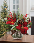 Plush Velvet Poinsettia, Pine & Berries Artificial Christmas Bouquet