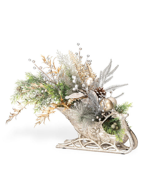 Champagne Elegance Faux Holiday Sleigh Arrangement