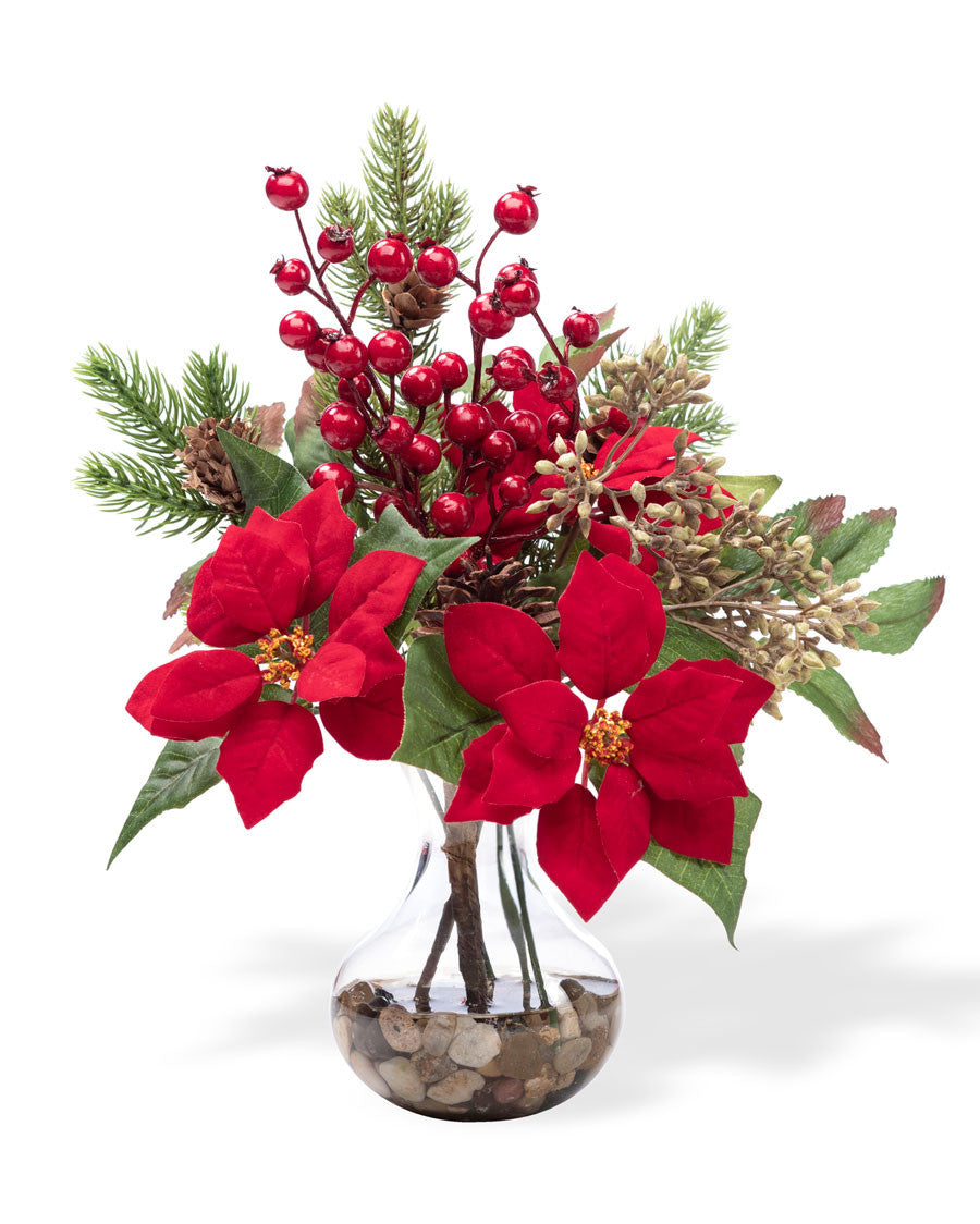 Poinsettia, Pine & Berry Silk Christmas Accent