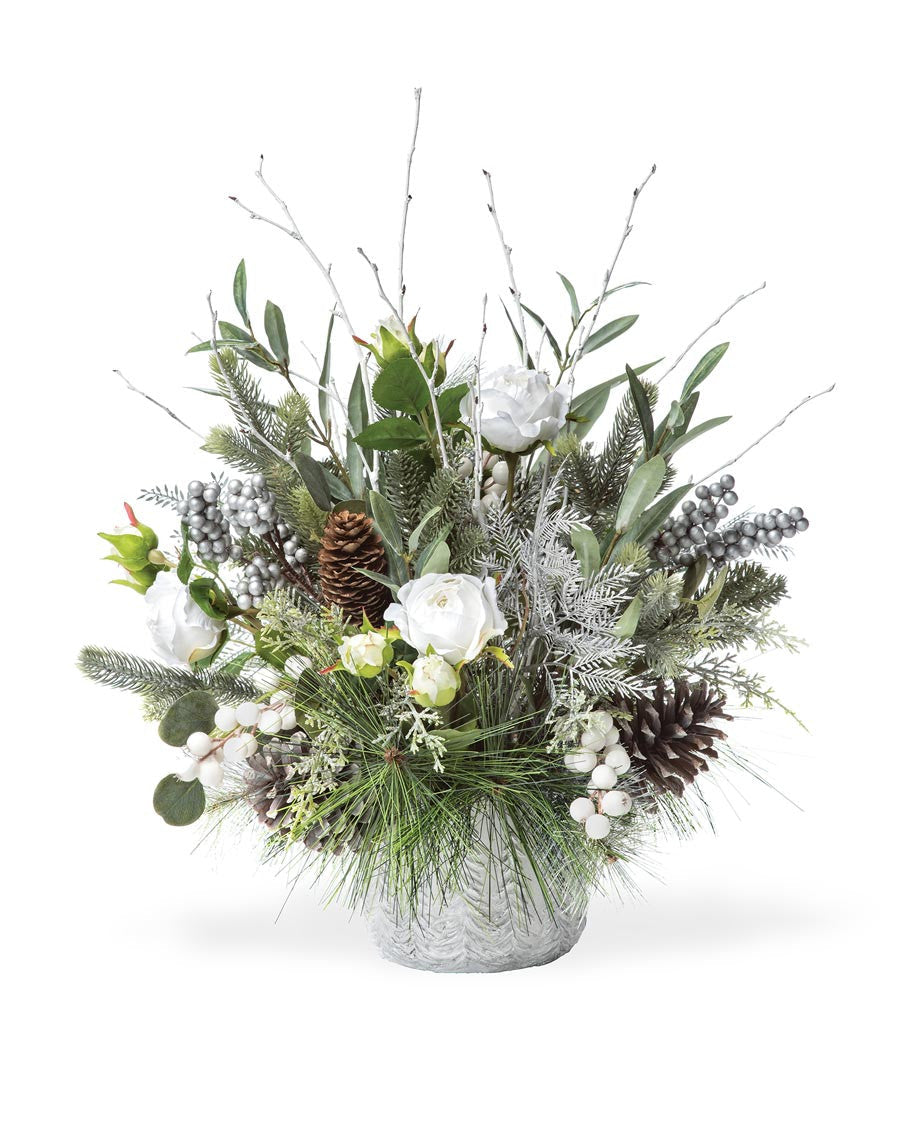 White Winter & Silver Artificial Holiday Centerpiece