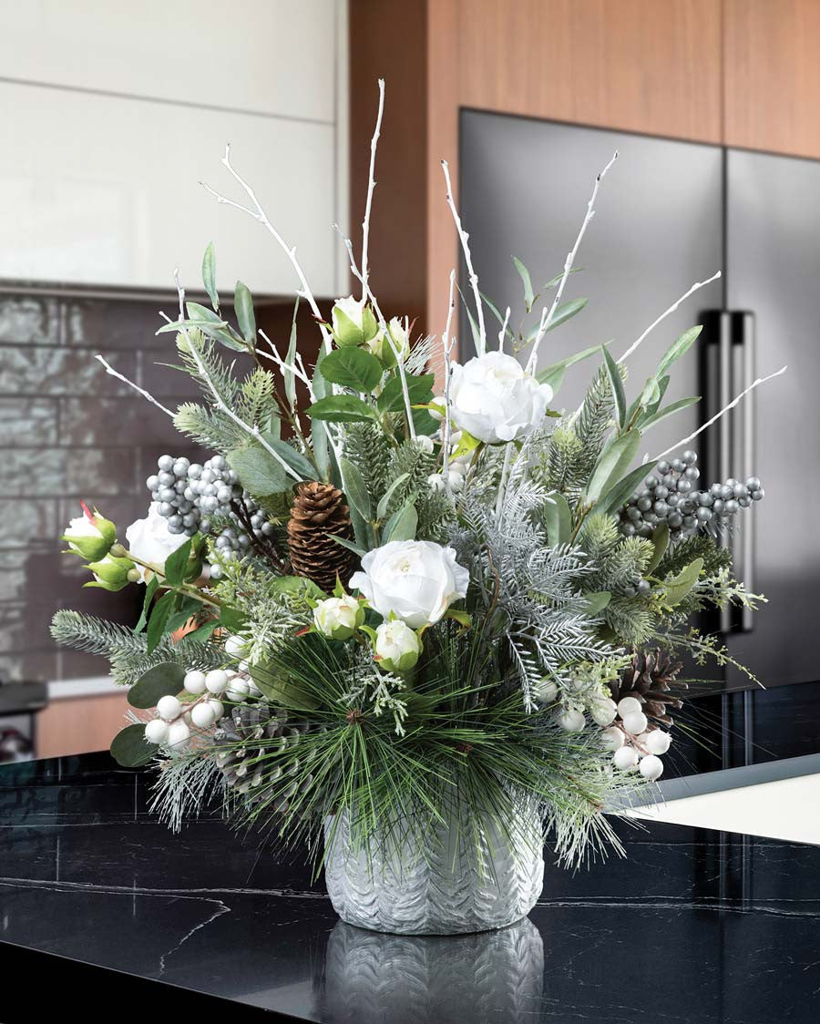 White Winter & Silver Artificial Holiday Centerpiece