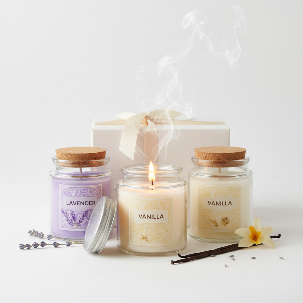 Scented Candle Set with 3 glass jar candles