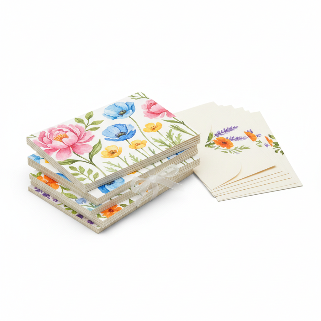 Set of 8 colorful floral greeting cards with envelopes