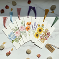 Set of 4 handmade watercolor floral bookmarks with tassels
