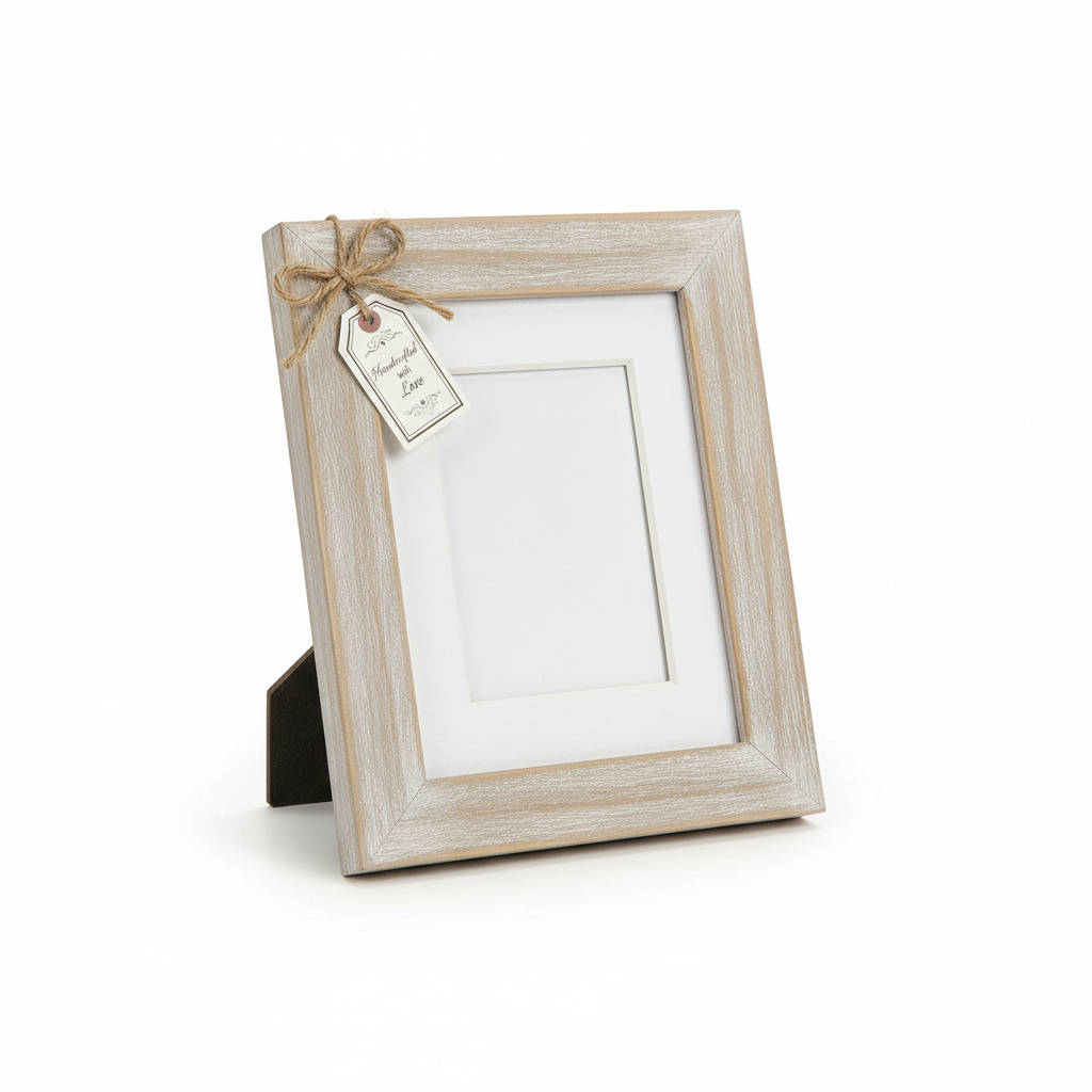 Mini rustic wooden photo frame 4x6 with white mat