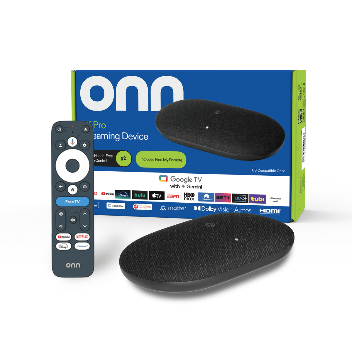 onn 4K Pro Streaming Device, Google TV with Gemini (NEW 2026 Model) - Ultra-fast Streaming, Stunning 4K UHD, 32GB Storage, 3GB RAM, Dolby Vision &